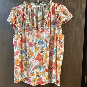 Rose+Olive Yellow and Orange Ruffled Cap Sleeve Blouse